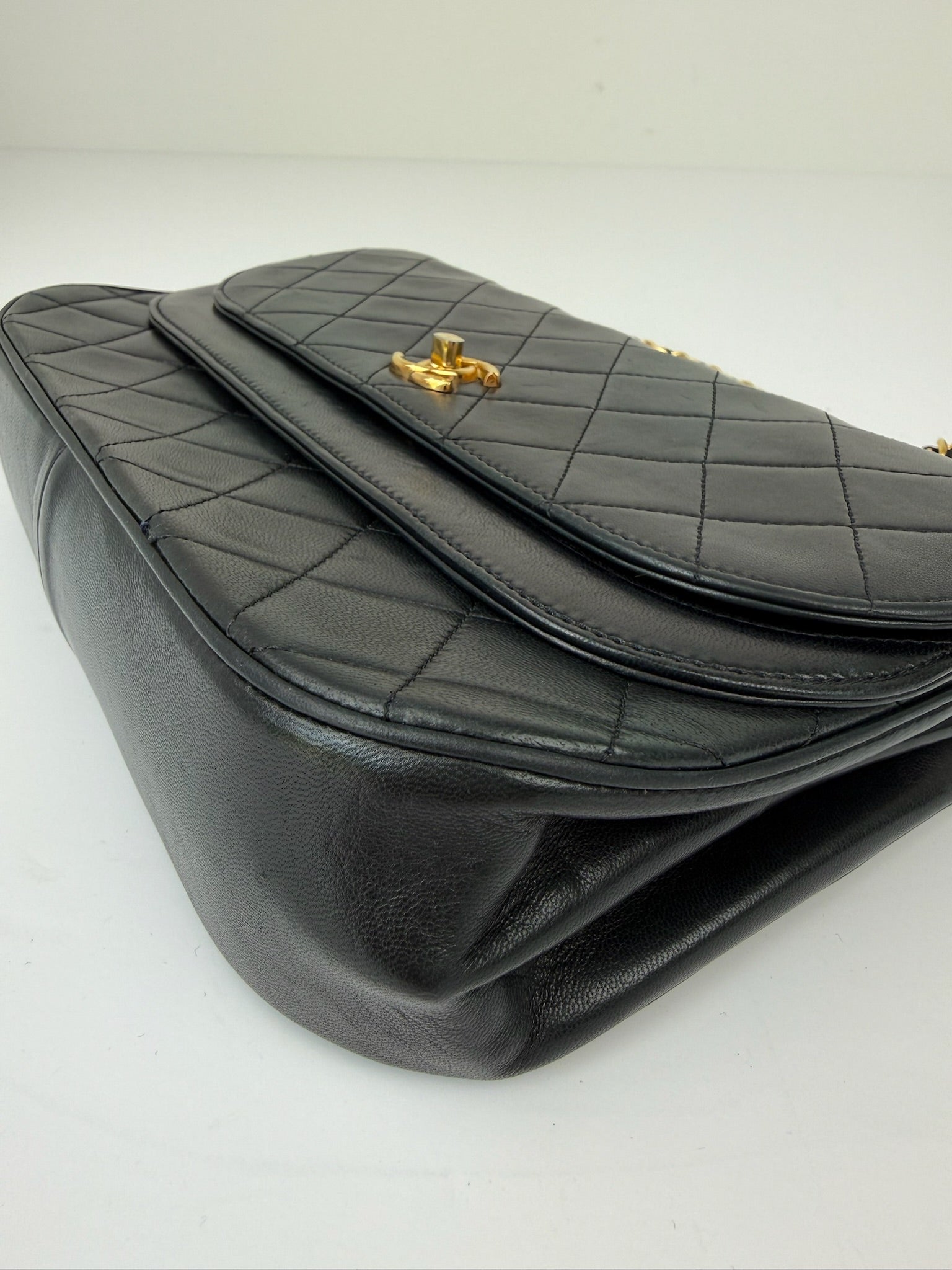 CHANEL MATELASSE HALF MOON DOUBLE FLAP CHAIN SHOULDERBAG