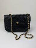 CHANEL MATELASSE HALF MOON DOUBLE FLAP CHAIN SHOULDERBAG