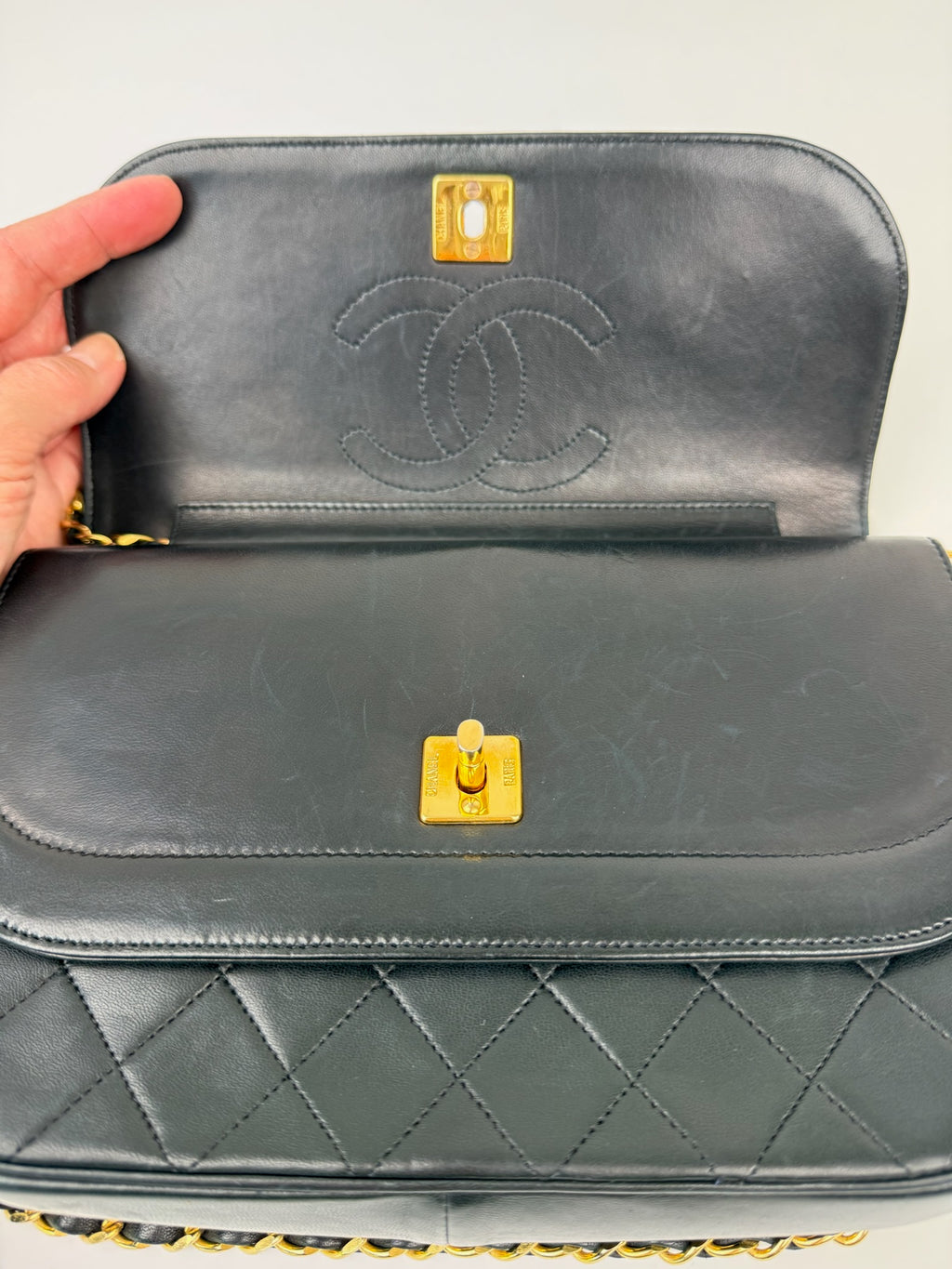 CHANEL MATELASSE HALF MOON DOUBLE FLAP CHAIN SHOULDERBAG