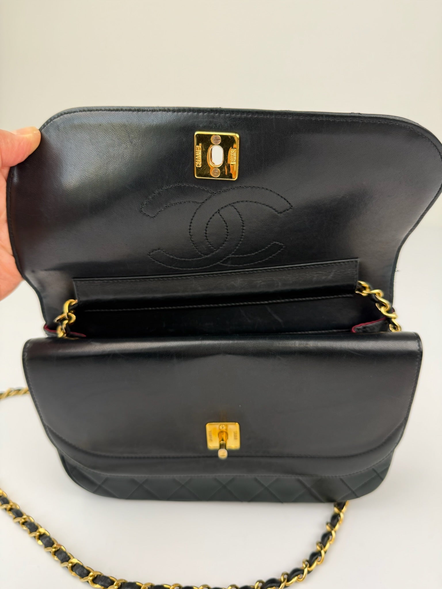 CHANEL MATELASSE HALF MOON DOUBLE FLAP CHAIN SHOULDERBAG