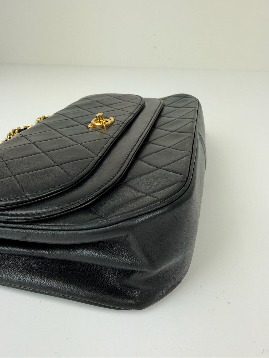 CHANEL MATELASSE HALF MOON DOUBLE FLAP CHAIN SHOULDERBAG