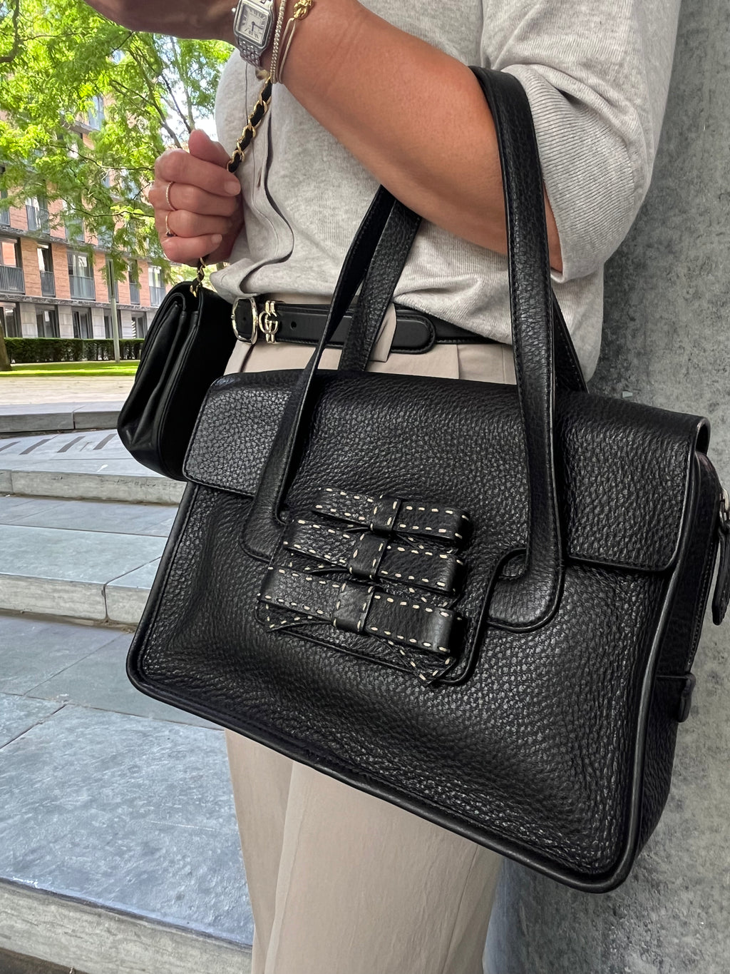 PRADA VITELLO DAINO TRIPLE BOW TOTE
